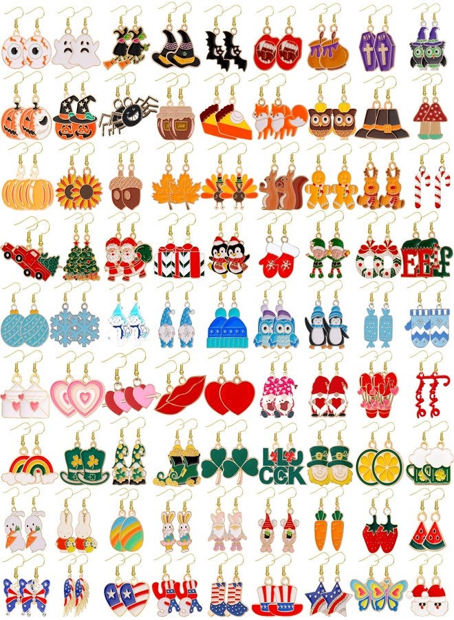 LUYI 81 Pairs Holiday Earrings For Women Halloween Thanksgiving Christmas Xmas Earrings Set Variety Pack Winter Snowflake Valentines St. Patrick's Day Easter Holiday Earrings Gifts Party Favors - Image 1